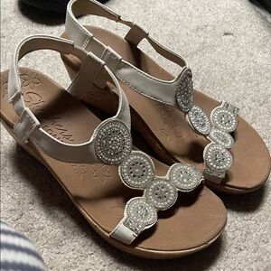 Skechers White Beaded Sandals